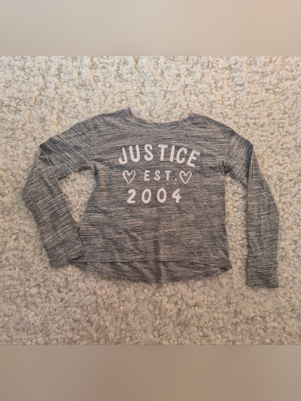 Justice Girl Graphic Top Gray Space Dye Long Sleeve Casual School Size